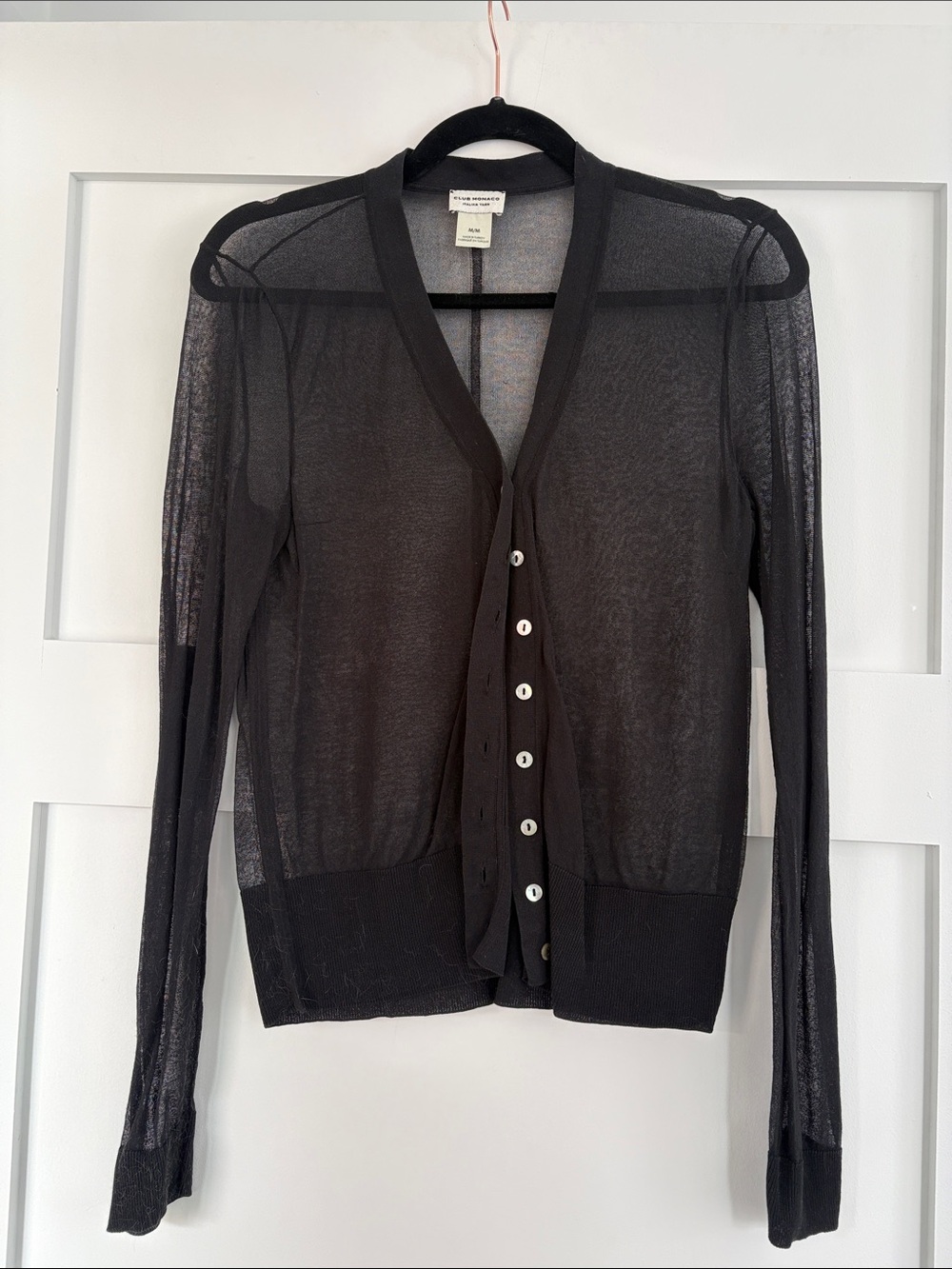 Club Monaco Sheer Black Button-Up Cardigan